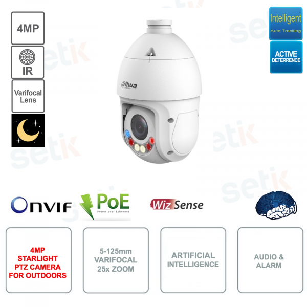 Telecamera IP POE ONVIF PTZ 4MP - 25x zoom 5-125mm - Intelligenza artificiale - IR 100m