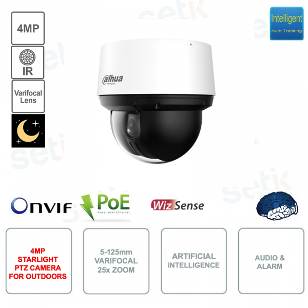 Caméra IP POE ONVIF PTZ 4MP - Zoom 25x 5-125mm - Intelligence Artificielle - IR 100m