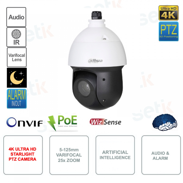 PTZ IP POE ONVIF-Kamera – 8 MP 4K – 25-facher Zoom 5–125 mm – IR 100 m – künstliche Intelligenz