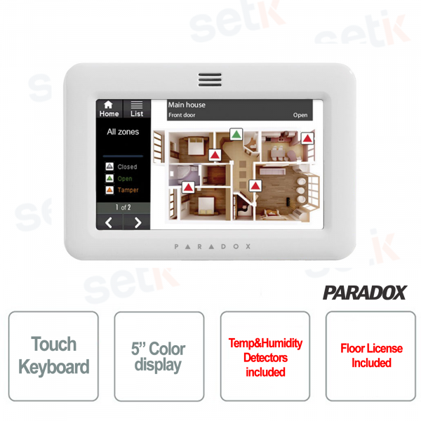 Paradox Alarm TM50 Touch Clavier 5" Écran Tactile Grade 3 Sécurité Anti-intrusion