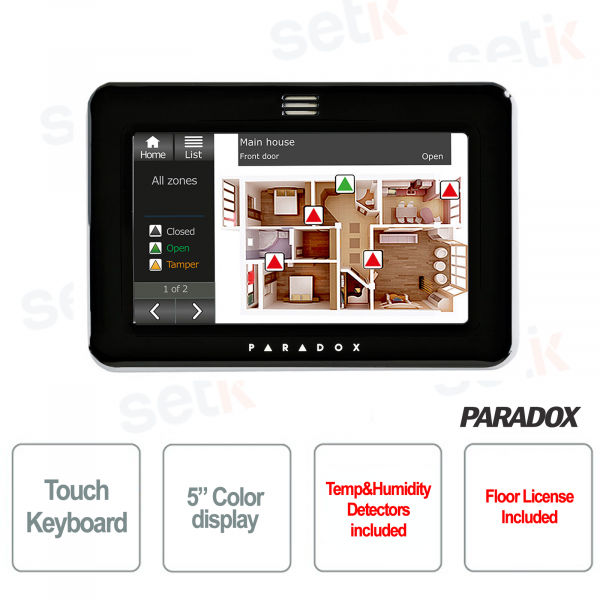 Paradox Allarme TM50 Tastiera Touch 5" Touchscreen Grado 3 Nero Security Antintrusione