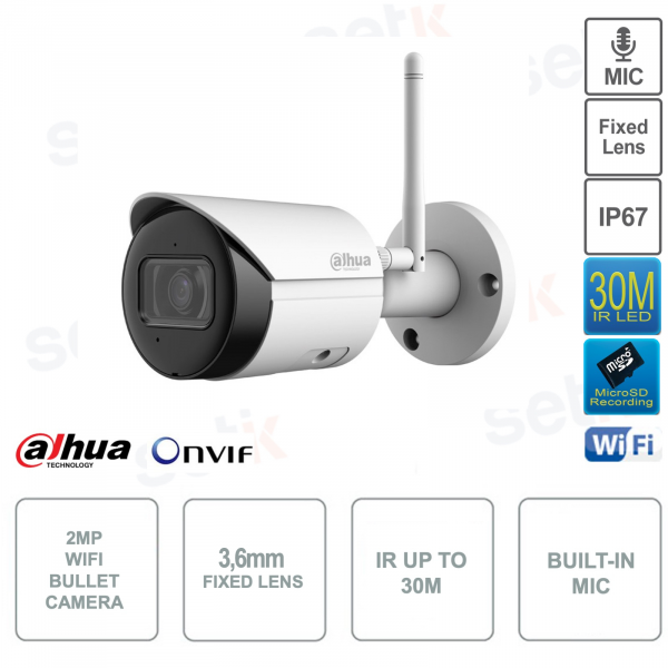 Telecamera IP ONVIF® - 2MP - Ottica 3.6mm - WIFI - IR 30m - Microfono