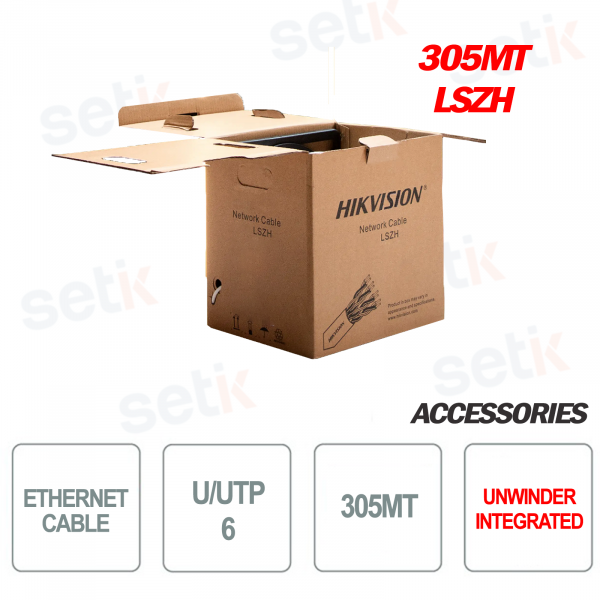 Cable de Red Ethernet SBOBOX Hikvision 305 Metros CCA 6 U/UTP LSZH RJ45 LAN Internet