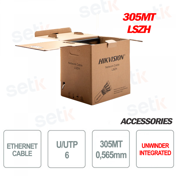 SBOBOX Hikvision Cavo Ethernet Rete 305 Metri CCA 6 U/UTP LSZH 23AWG Matassa RJ45 LAN Internet