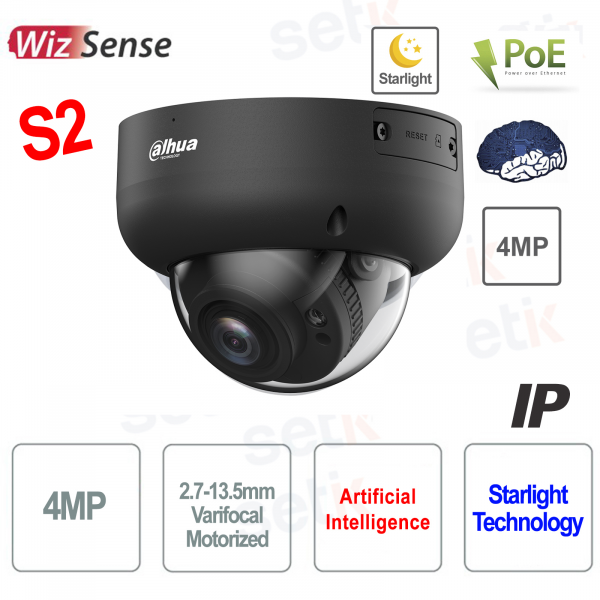 Caméra IP AI ONVIF® PoE 4MP motorisée Starlight IR WDR - Version S2 gris foncé - Dahua