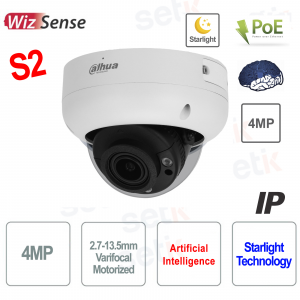 Cámara IP AI ONVIF® PoE 4MP Motorizada Starlight IR WDR - Versión S2 - Dahua