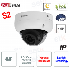 AI IP camera ONVIF® PoE 4MP Motorized Starlight IR WDR - Version S2 - Dahua