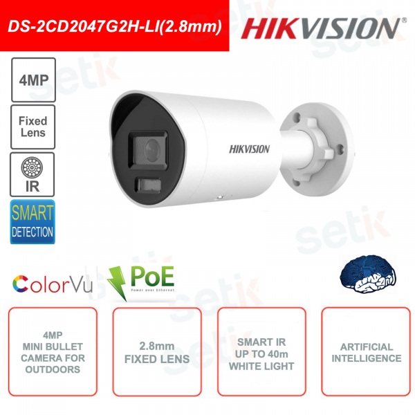 Telecamera ColorVu 4MP IP POE Mini Bullet da esterno - Ottica 2.8mm - Intelligenza artificiale