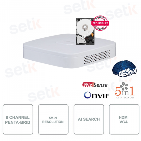 [Promo] XVR5108C-I3 - Dahua - XVR Digital Video Recorder - Onvif - 8 Canali Penta-brid 5M-N/1080p - 5in1 - WizSense + HD  1TB