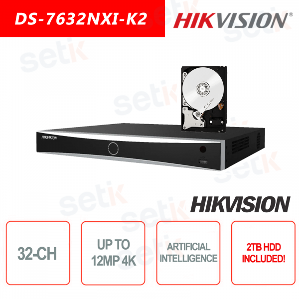 HIKVISION NVR 32 Canales 1U Serie K Acusense 4K 12MP