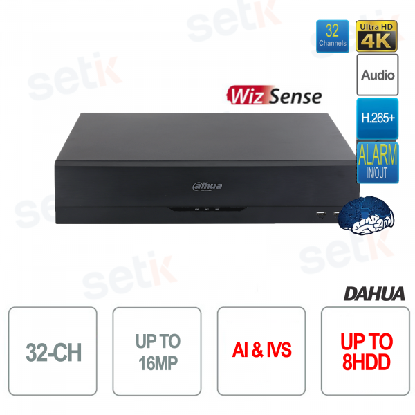 NVR IP 32 Canali 16MP 4K Registratore di Rete AI 256Mbps 8HDD WizSense EI Dahua