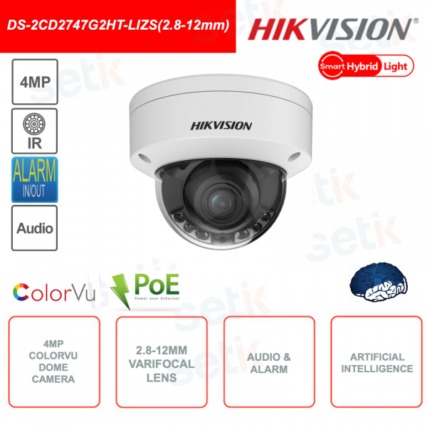 Telecamera Hikvision ColorVu IP POE Dome 4MP 2.8-12mm Motorizzata Smart Hybrid Light IR 40M