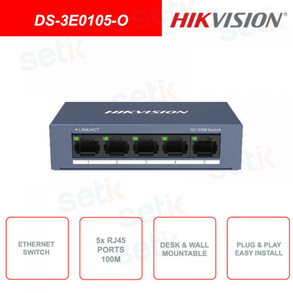 Network Switch - 5 RJ45 LAN Ports 100M - Plug and Play