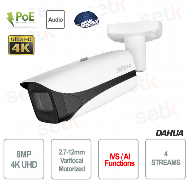 Caméra IP AI IP ONVIF® PoE 8MP 4K Bullet motorisée Acupick Wizmind S Dahua S3