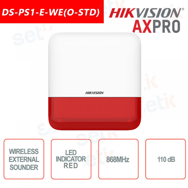 Sirena Allarme esterna Wireless 868MHz Hikvision AXPro Rosso