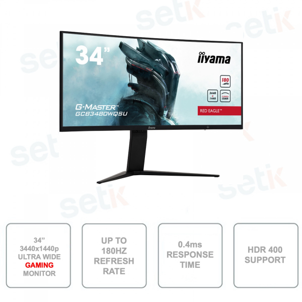 Red Eagle™ Monitor 34 Inch Curved 1500R Ultra Wide UWQHD 3440x1440 Freesync™ Premium Pro PBP