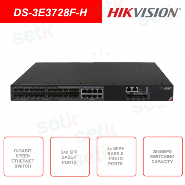Hikvision Switch di rete 24 porte SFP Base-T + 4 Porte SFP+ 10G/1G Base-X