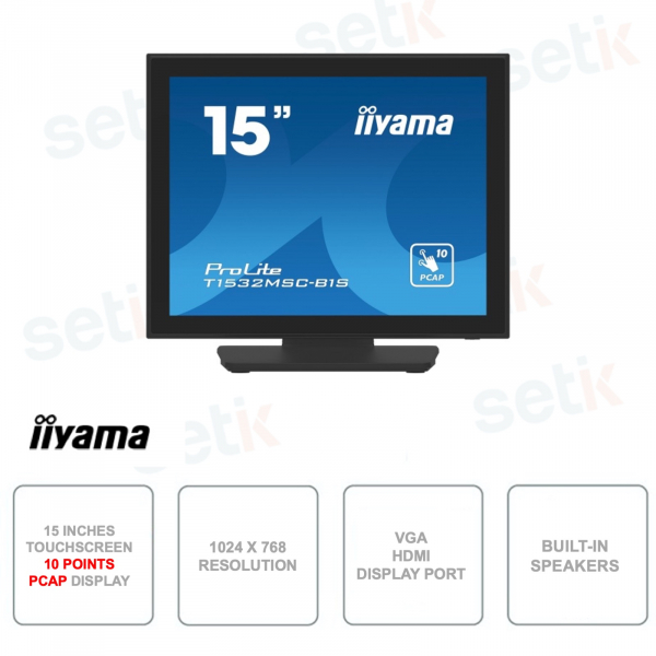 Monitor 15" Pollici TN Touchscreen a 10 punti PCAP 1024 x 768 8ms Altoparlanti