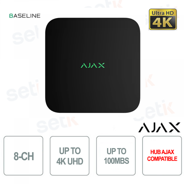 Ajax NVR 8 Channel 4K UHD IP ONVIF® Recorder for video surveillance cameras - Baseline