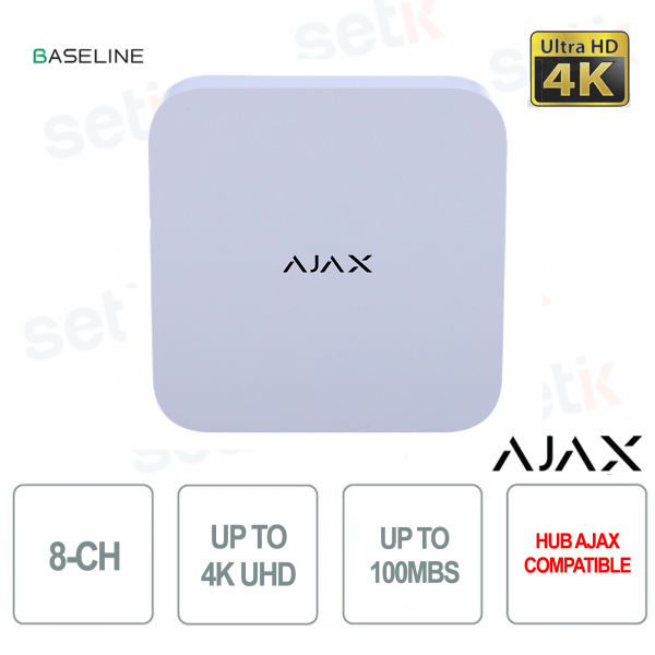 Ajax NVR Recorder 8 Canaux 4K UHD IP ONVIF® pour caméras de vidéosurveillance blanc - Baseline
