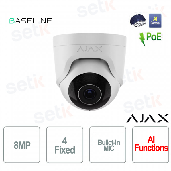 Cámara IP Ajax TurretCam 8 Megapixel 4mm AI IR 35M PoE para videovigilancia - Baseline