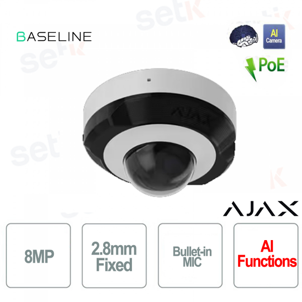 Caméra filaire Ajax DomeCam Mini IP PoE 8 Mégapixels 2,8 mm AI IR 30M pour la vidéosurveillance - Baseline