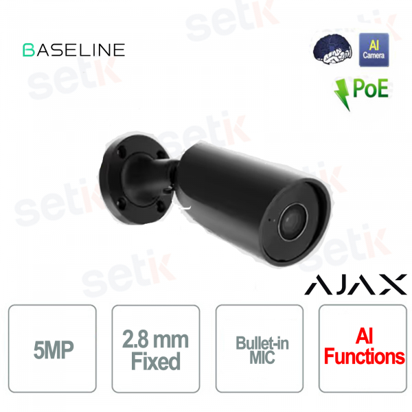 79024.217.BL1 - Ajax BulletCam – Telecamera IP 5MP AI con Ottica 2.8mm, IR 50m, Nero, WDR e Riconoscimento Oggetti
