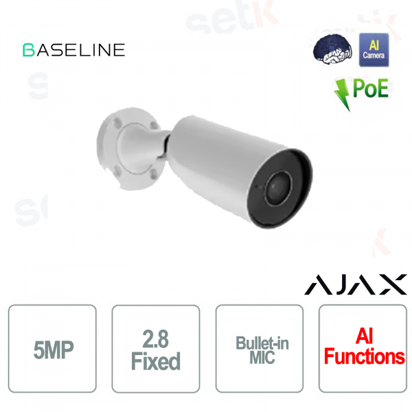 Telecamera Ajax BulletCam IP PoE cablata 5 Megapixel 2.8 mm  AI IR 35M per videosorveglianza - Baseline