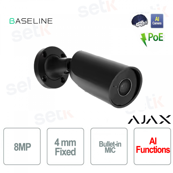 79027.217.BL1 - Ajax BulletCam – Telecamera IP 8MP AI con Ottica 4mm, IR 50m, Nero, WDR e Riconoscimento Oggetti