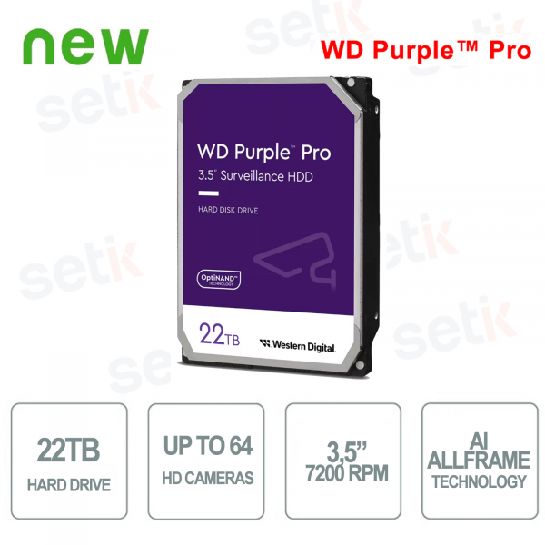 Disque dur interne 22 To Audio Vidéo SATA 3,5" IA AllFrame™ WD Purple™ Pro