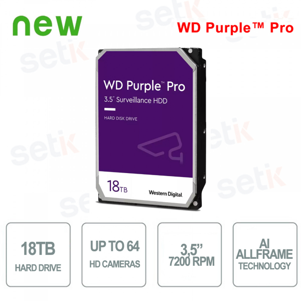 Disque dur interne 18 To Audio Vidéo SATA 3,5" IA AllFrame™ WD Purple™ Pro