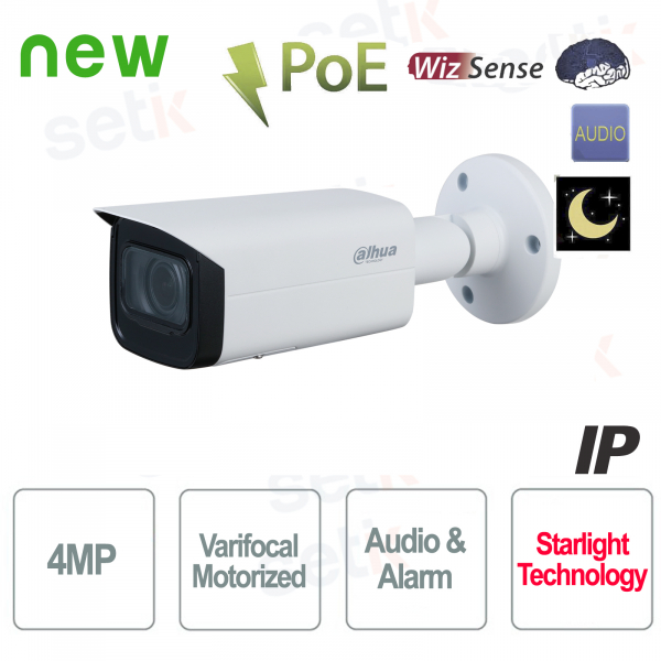 Dahua telecamera AI IP ONVIF® PoE 4MP Motorizzata Starlight WDR WizSense Audio SMD Plus S2