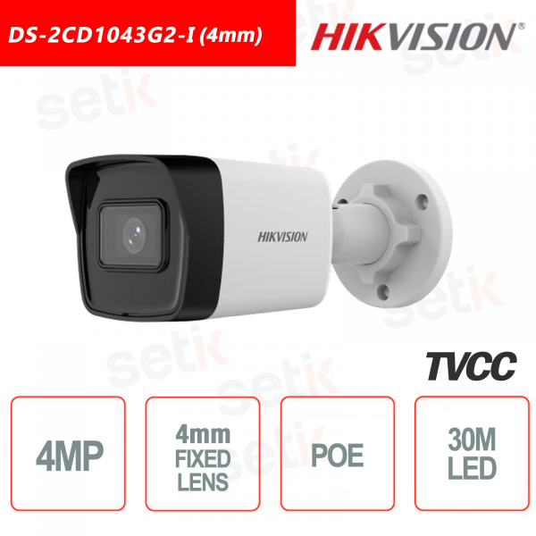 Hikvision IP PoE 4 MP IR H.265+ Caméra Bullet 4 mm WDR