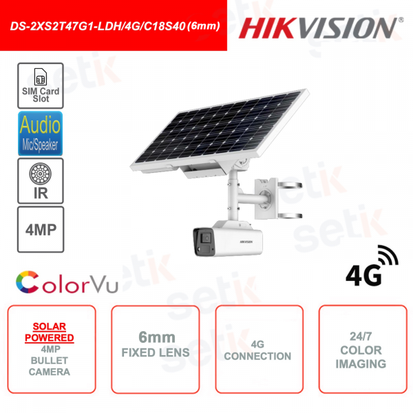 Telecamera pannello solare 4G SIM 4 megapixel 6mm esterna Hikvision ColorVu