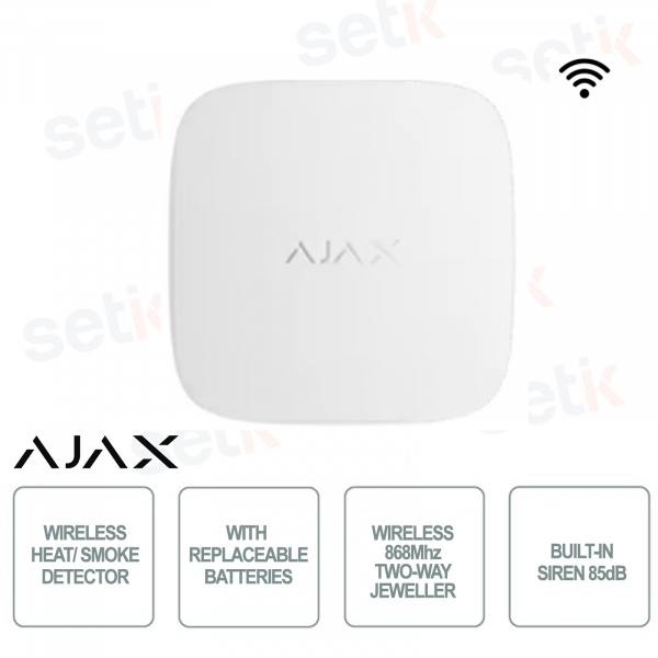 Fire detector with heat and smoke sensors - Wireless 868Mhz - White