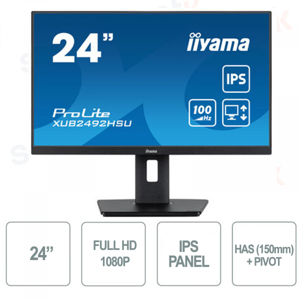 IIYAMA - 24 Inch Monitor - FullHD 1080p - HAS + PIVOT