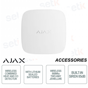 Ajax Rilevatore antincendio con sensori di fumo e di monossido di carbonio - Wireless 868Mhz - Bianco