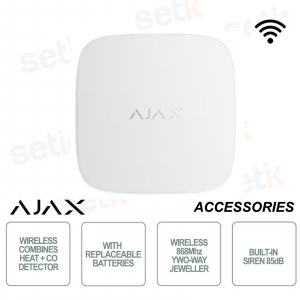 Ajax Rilevatore antincendio - Con sensore di calore e di monossido di carbonio - Wireless 868Mhz - Bianco