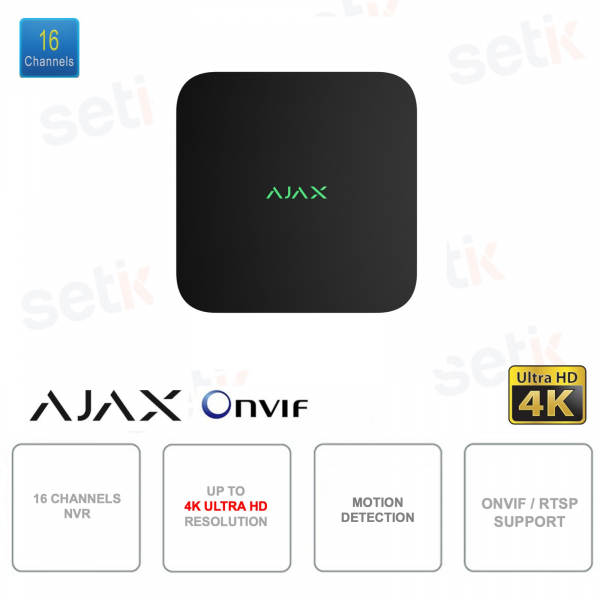 NVR IP Ajax di rete 16 Canali 4K UHD Baseline Nero