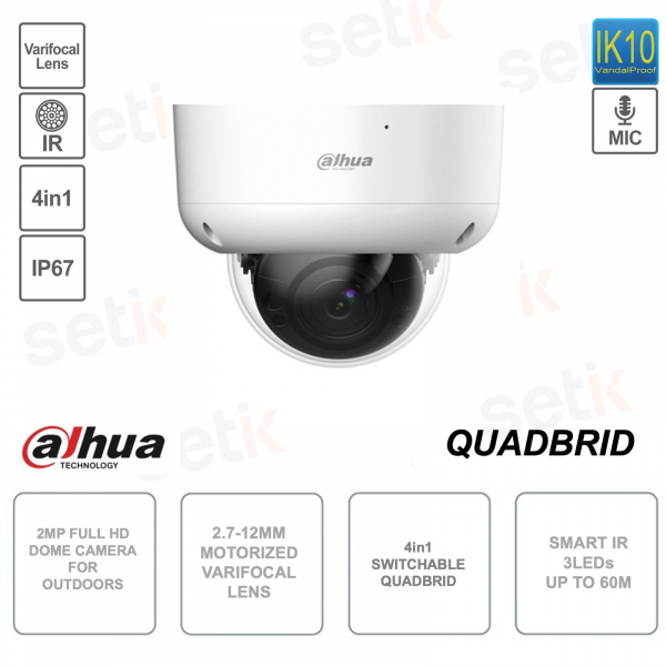 Telecamera Dome HDCVI 2MP Dahua con Ottica Motorizzata e Visione Notturna