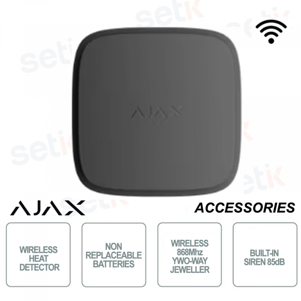 Ajax Rilevatore antinedndio di calore - Wireless alimentato dalla rete elettrica - Nero