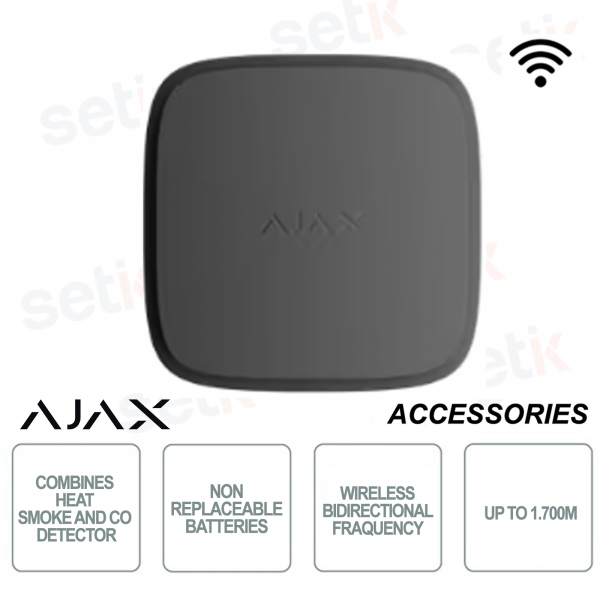 Ajax Rilevatore di calore, fumo e CO - Wireless - Batterie non sostituibili - Nero