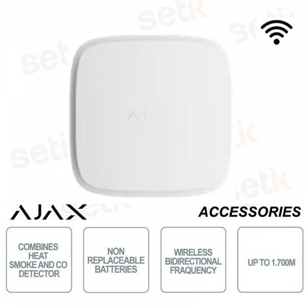 Heat, smoke and CO detector - Wireless, mains powered - Non-replaceable batteries - White