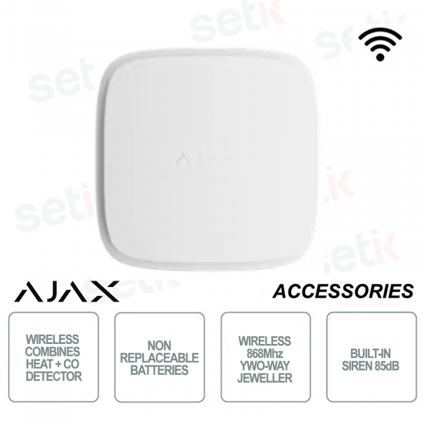 Fire Detector with Integrated Heat and Smoke Sensors - Wireless 868Mhz Mains Powered - Bianco