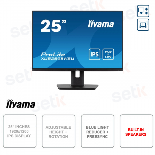 IPS Monitor - 1920x1200 - 16:10 - Adjustable height and rotation - 4ms - Speakers - HDMI - DP - VGA