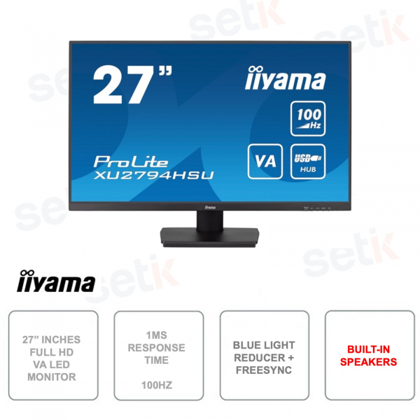 Monitor VA LED Full HD 27 Pollici - 100Hz - 1ms - Altoparlanti - HDMI - DisplayPort