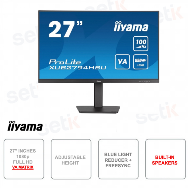 Monitor 27 Pollici - 1080p - VA Matrix - 100Hz - 1ms - Altoparlanti - HDMI - DP