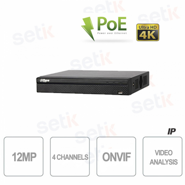 IP NVR 4 Channels IP Onvif PoE H.265+ 4K Ultra HD - Up to 12 MP - Dahua