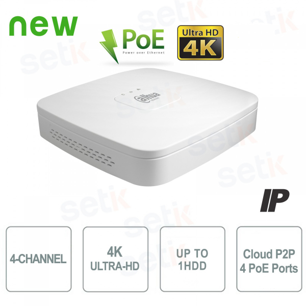 NVR IP 4K ULTRA-HD 4 Canali 12MP 1HDD PoE P2P - Dahua