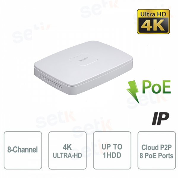 IP NVR 8 Channels 4K 12MP 8 PoE Ports 114Mbps Dahua